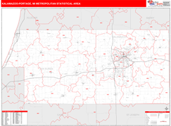 Kalamazoo-Portage Metro Area Digital Map Red Line Style